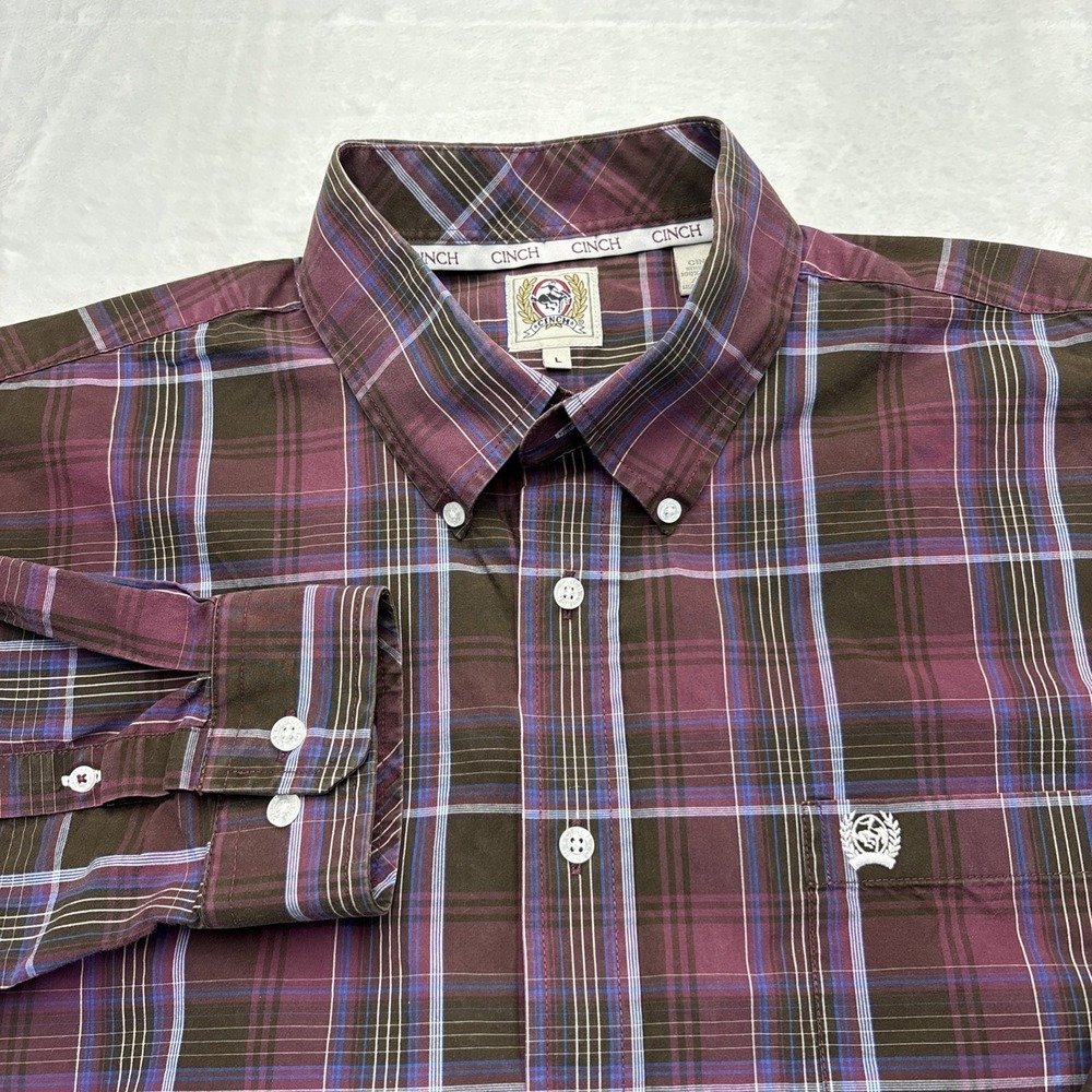 Cinch Denver Mens L Y2K Western Plaid Button Down Shirt 100% Cotton Rodeo VTG